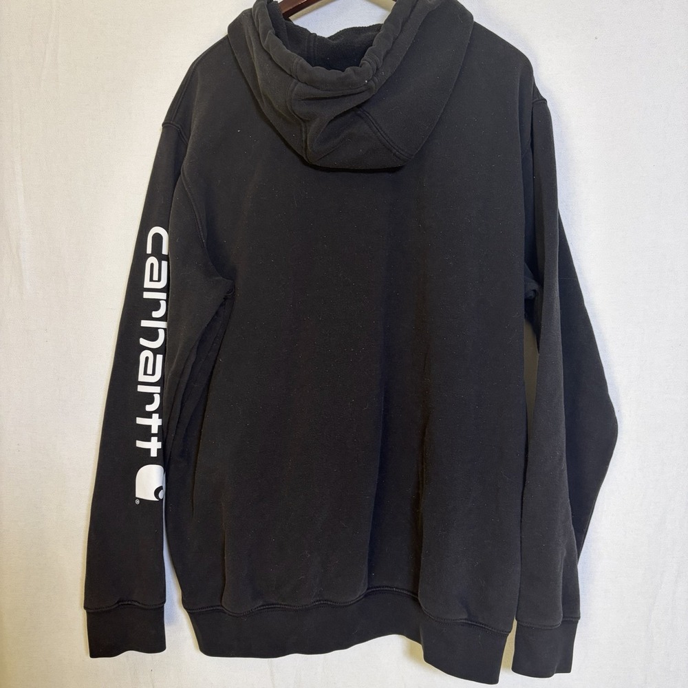 Carhartt Mens Large Loose Fit Sleeve Logo Hoodie Black Pullover Sweatshirt - Picture 5 of 7